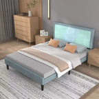 Full Size Heavy Duty Bed Frame with Steel Slats, Adjustable Height Headboard, No Box Spring Needed Easy Assembly,beige