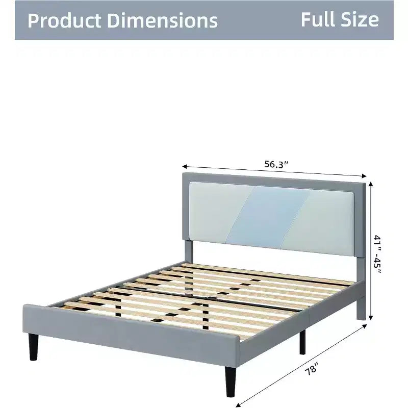 Base de cama de alta resistencia tamaño full con listones de acero, cabecero de altura ajustable, no requiere somier, fácil montaje, beige