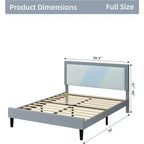 Base de cama de alta resistencia tamaño full con listones de acero, cabecero de altura ajustable, no requiere somier, fácil montaje, beige