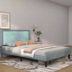 Base de cama de alta resistencia tamaño full con listones de acero, cabecero de altura ajustable, no requiere somier, fácil montaje, beige