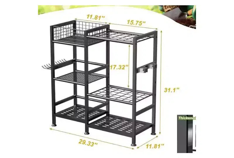 Organizador de herramientas de jardín de 31 pulgadas, estante de almacenamiento de herramientas de jardín de 2 niveles, estantes de herramientas de acero para guardar herramientas de mango largo, soporte de herramientas de garaje, soporte de herramientas