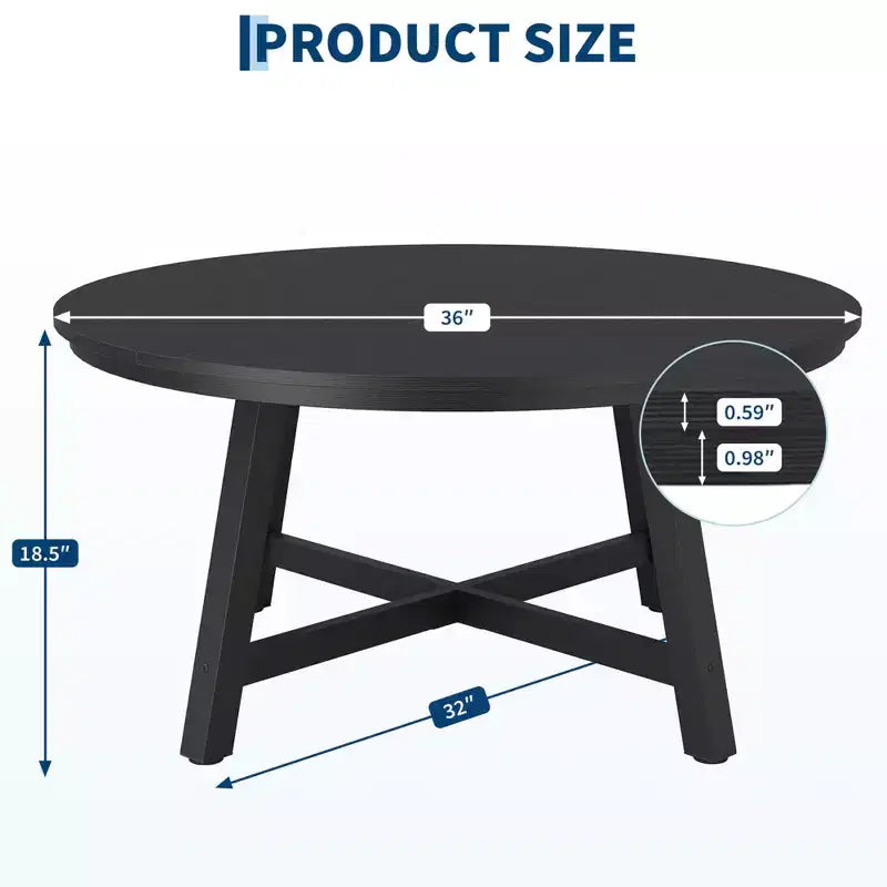 Mesa de centro redonda de 36 pulgadas con tapa de vetas de madera, patas de metal gruesas y pies ajustables, mesa central circular moderna para sala de estar y apartamentos