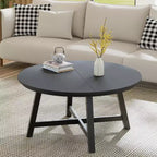 Mesa de centro redonda de 36 pulgadas con tapa de vetas de madera, patas de metal gruesas y pies ajustables, mesa central circular moderna para sala de estar y apartamentos