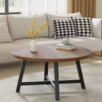 Mesa de centro redonda de 36 pulgadas con tapa de vetas de madera, patas de metal gruesas y pies ajustables, mesa central circular moderna para sala de estar y apartamentos