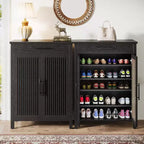 Mueble Zapatero de 5 Niveles Lantine con Puertas Persianas y Cajón, Organizador de Zapatos con Estantes Ajustables para Entrada, Pasillo, Armario, Negro