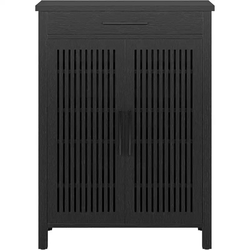 Mueble Zapatero de 5 Niveles Lantine con Puertas Persianas y Cajón, Organizador de Zapatos con Estantes Ajustables para Entrada, Pasillo, Armario, Negro