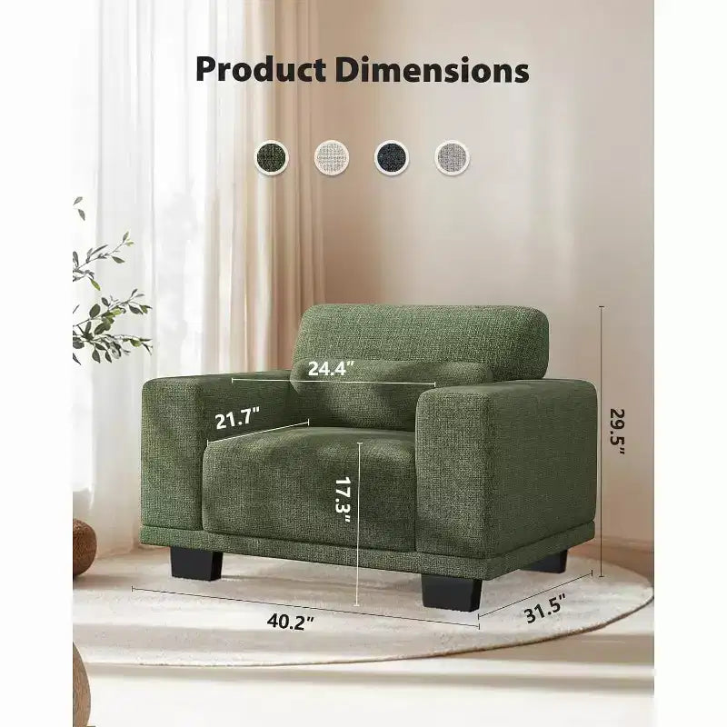 40 Sillón individual moderno de brazo ancho y asiento profundo, sofá individual para sala de estar, cómodo sofá individual con una capacidad de peso máxima de 300 lb, verde