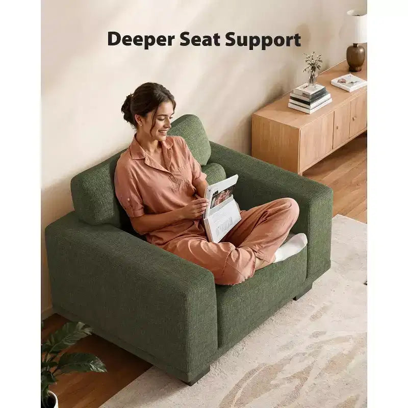 40 Sillón individual moderno de brazo ancho y asiento profundo, sofá individual para sala de estar, cómodo sofá individual con una capacidad de peso máxima de 300 lb, verde