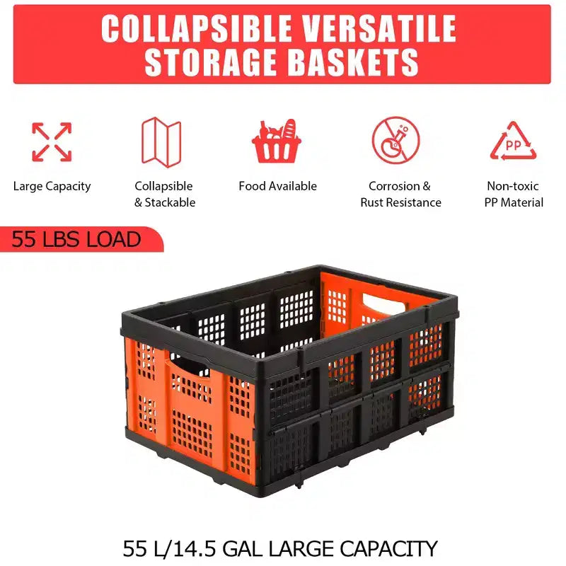 Cestas grandes de almacenamiento plegables de 22x15.7x10.2 pulgadas, cajas de plástico plegables, contenedores apilables extragruesos para el hogar, la cocina y la despensa
