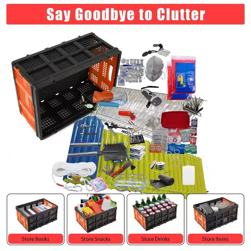 Cestas grandes de almacenamiento plegables de 22x15.7x10.2 pulgadas, cajas de plástico plegables, contenedores apilables extragruesos para el hogar, la cocina y la despensa