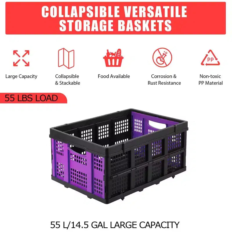 Cestas grandes de almacenamiento plegables de 22x15.7x10.2 pulgadas, cajas de plástico plegables, contenedores apilables extragruesos para el hogar, la cocina y la despensa