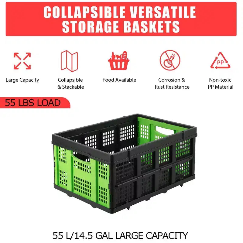 Cestas grandes de almacenamiento plegables de 22x15.7x10.2 pulgadas, cajas de plástico plegables, contenedores apilables extragruesos para el hogar, la cocina y la despensa