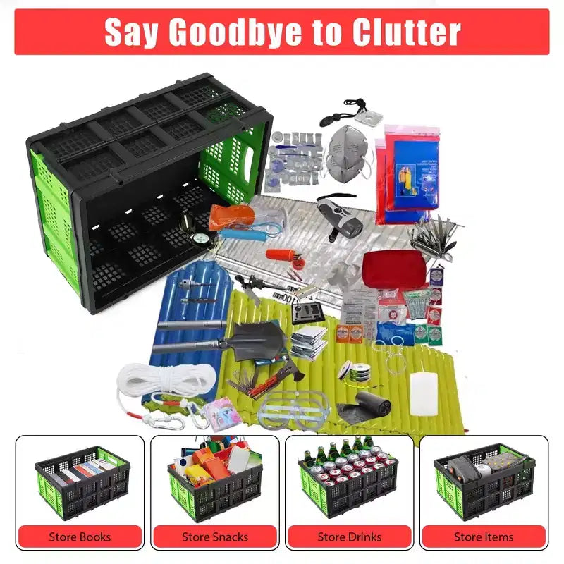 Cestas grandes de almacenamiento plegables de 22x15.7x10.2 pulgadas, cajas de plástico plegables, contenedores apilables extragruesos para el hogar, la cocina y la despensa