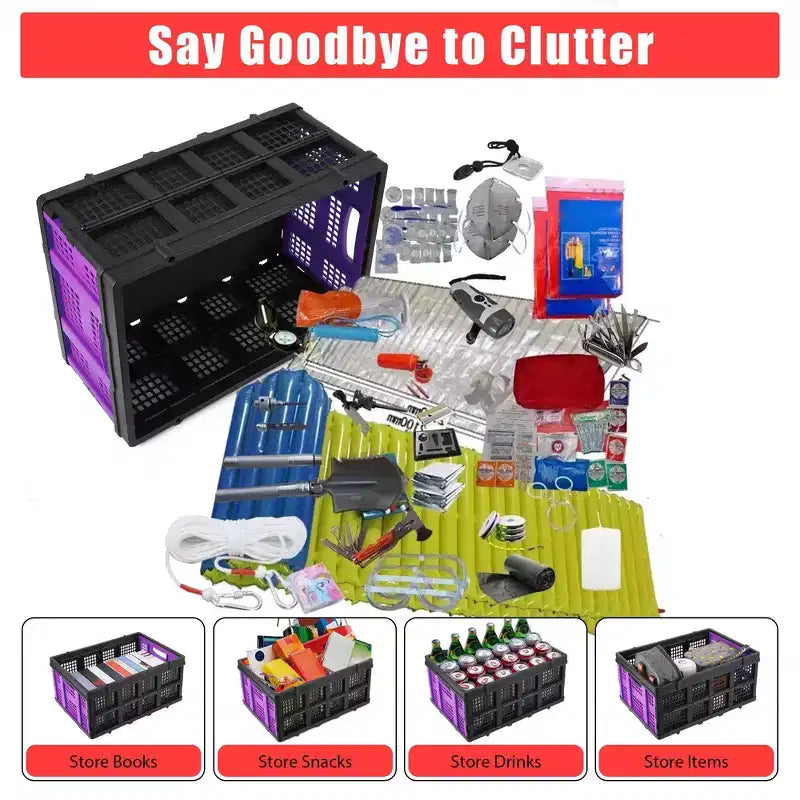 Cestas grandes de almacenamiento plegables de 22x15.7x10.2 pulgadas, cajas de plástico plegables, contenedores apilables extragruesos para el hogar, la cocina y la despensa