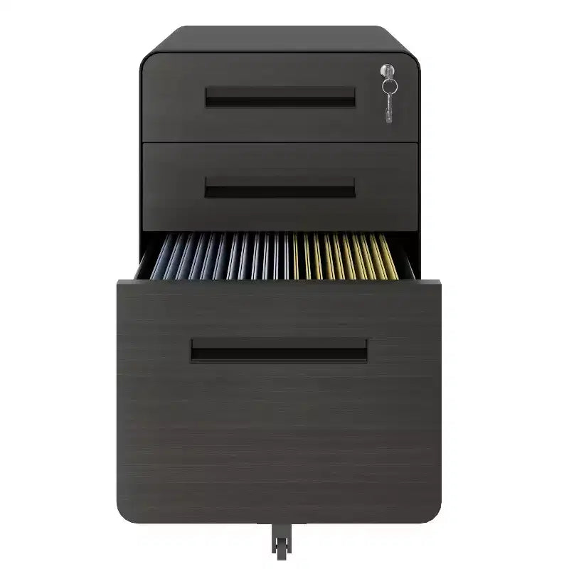 Archivador móvil VIYET 23H con cerradura - Totalmente de acero, montado, diseño antivuelco y ruedas con bloqueo, apto para A4/carta, para hogar/oficina (negro)