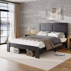 GDFStudio Rixa: Cama de plataforma industrial de madera con cabecero