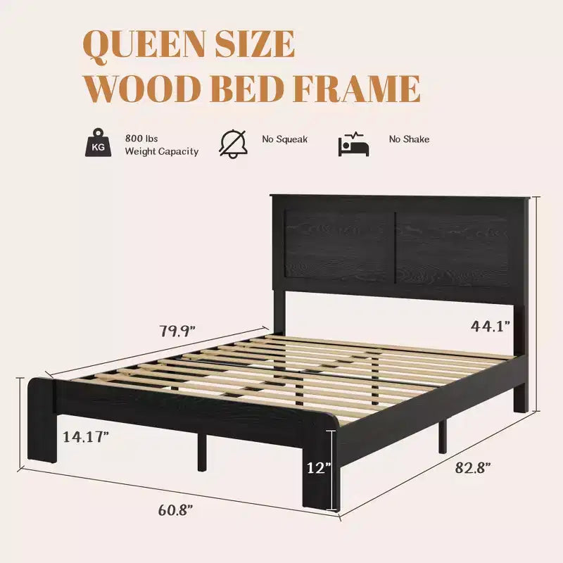 GDFStudio Rixa: Cama de plataforma industrial de madera con cabecero