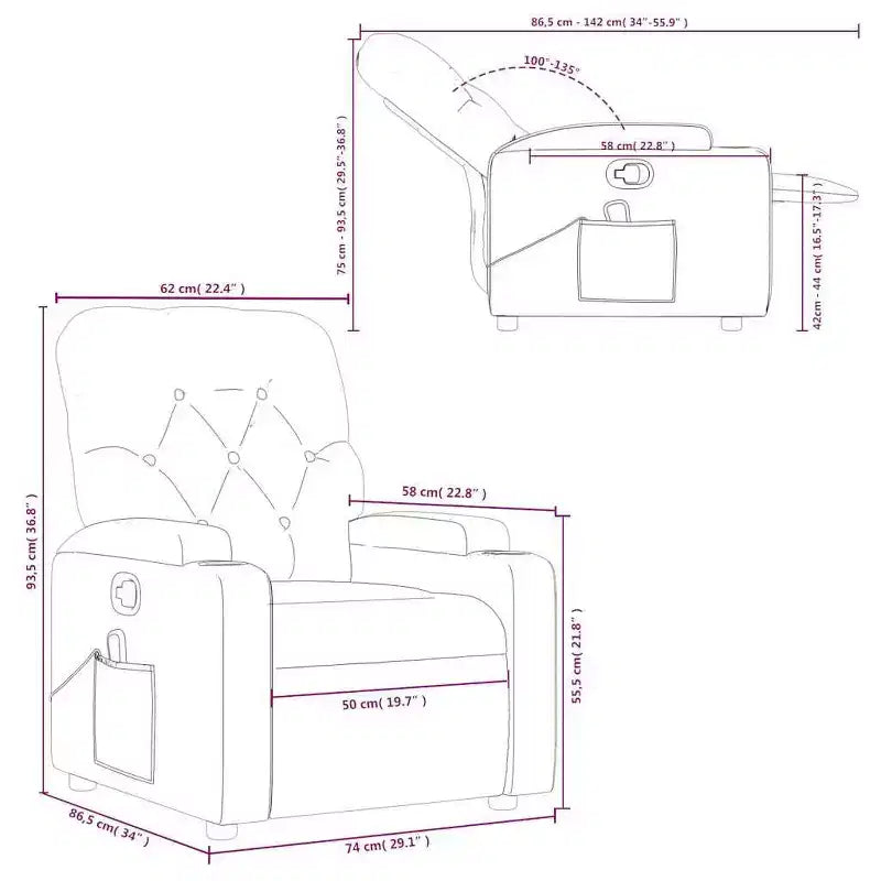 vidaXL Sillón reclinable de masaje de piel sintética color crema