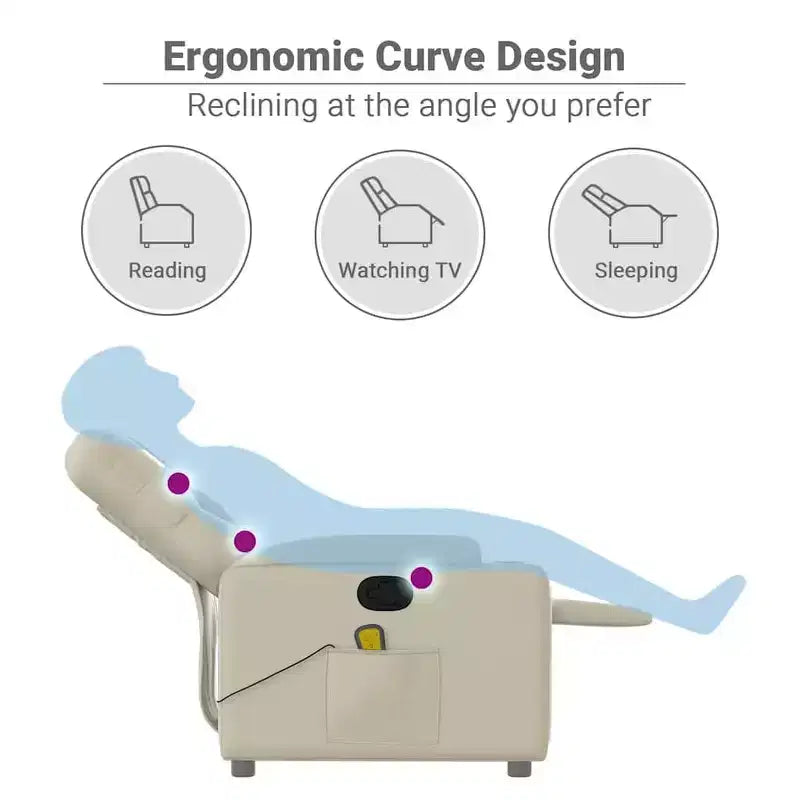 vidaXL Sillón reclinable de masaje de piel sintética color crema