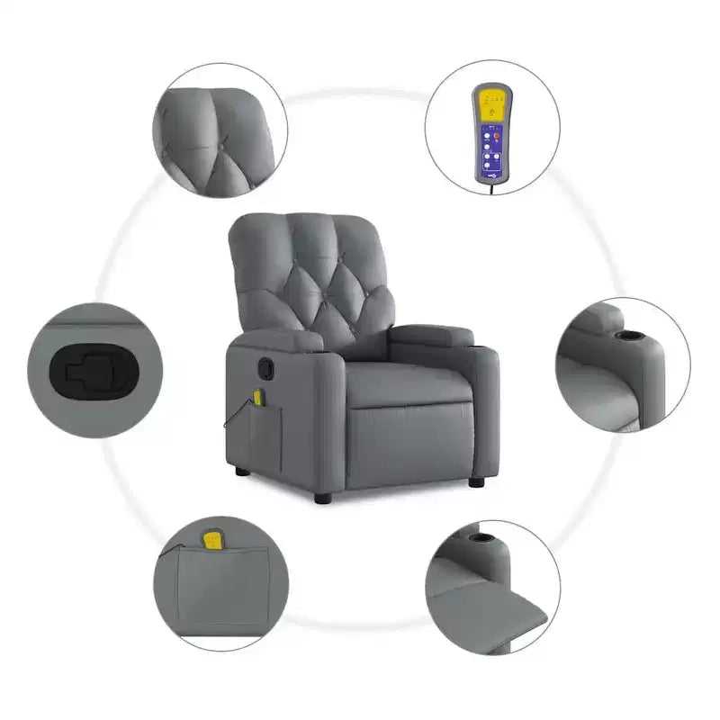 vidaXL Sillón reclinable de masaje de piel sintética color crema