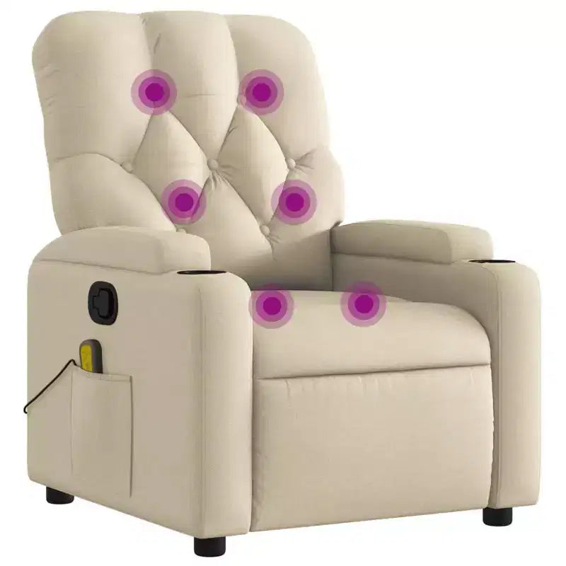 vidaXL Massage Recliner Chair Cream Faux Leather
