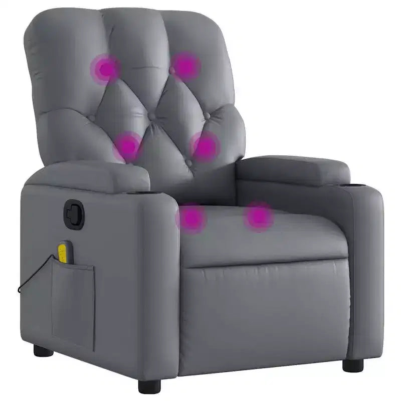 vidaXL Sillón reclinable de masaje de piel sintética color crema
