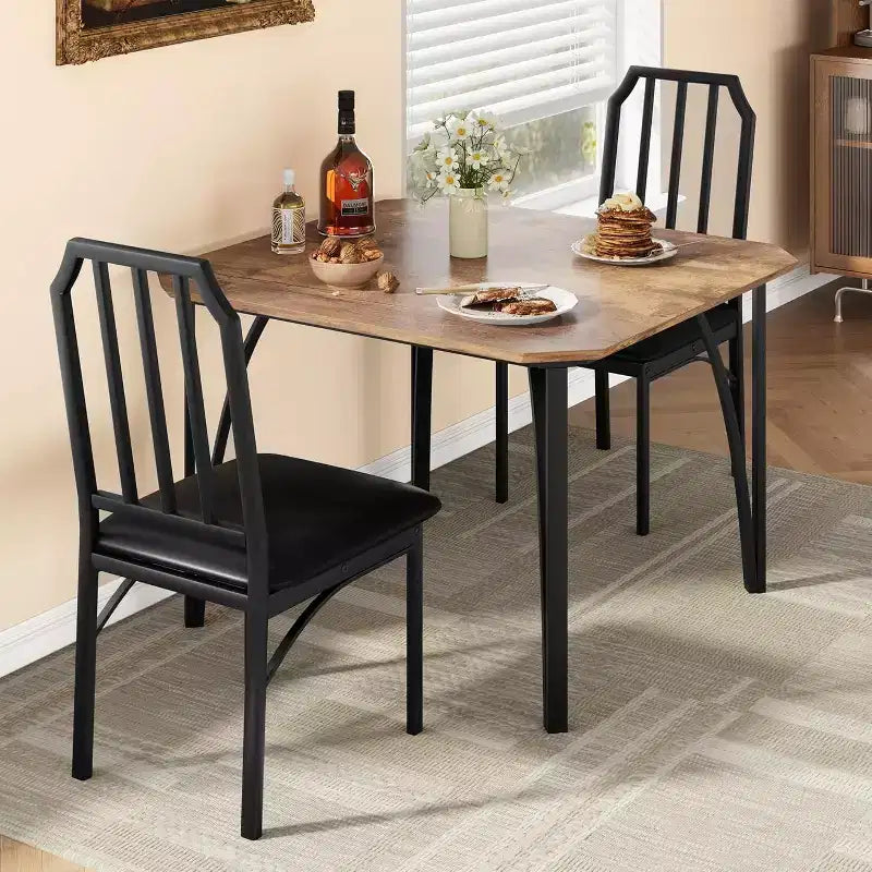 Dining Table Set for 2 with Space Saving Design, Glass Tabletop, Upholstered Seat, and Chamfer Design,Suitable