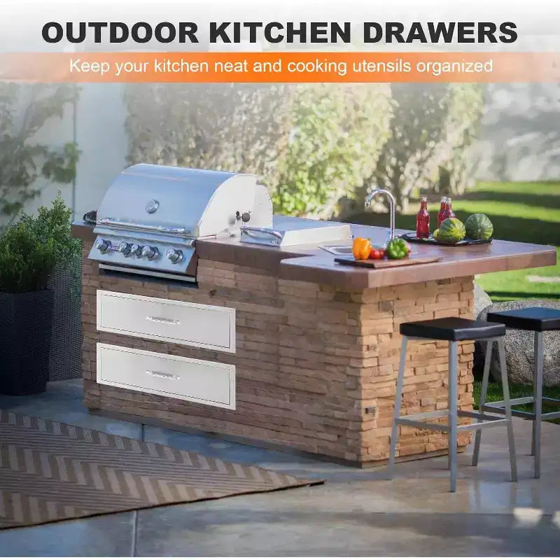Cajón de Cocina Exterior, Cajón de Almacenamiento Inoxidable Resistente a la Intemperie con Rieles Deslizantes Suaves Bordes Suaves, Cajón para Isla de BBQ para Parrilladas en el Patio