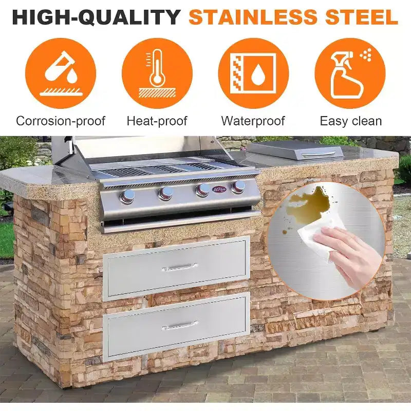 Cajón de Cocina Exterior, Cajón de Almacenamiento Inoxidable Resistente a la Intemperie con Rieles Deslizantes Suaves Bordes Suaves, Cajón para Isla de BBQ para Parrilladas en el Patio