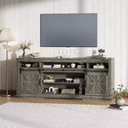 Mueble para TV de granja para televisores de 75 pulgadas con almacenamiento semiabierto, estante ajustable y puertas corredizas, consola multimedia de 66 pulgadas para sala de estar
