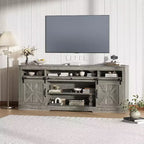 Mueble para TV de granja para televisores de 75 pulgadas con almacenamiento semiabierto, estante ajustable y puertas corredizas, consola multimedia de 66 pulgadas para sala de estar
