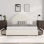 Estructura de cama doble con somier acolchado y plataforma de cabecero de lana de cordero, estructura de cama similar a una nube con esquinas suaves y redondeadas, fácil de montar