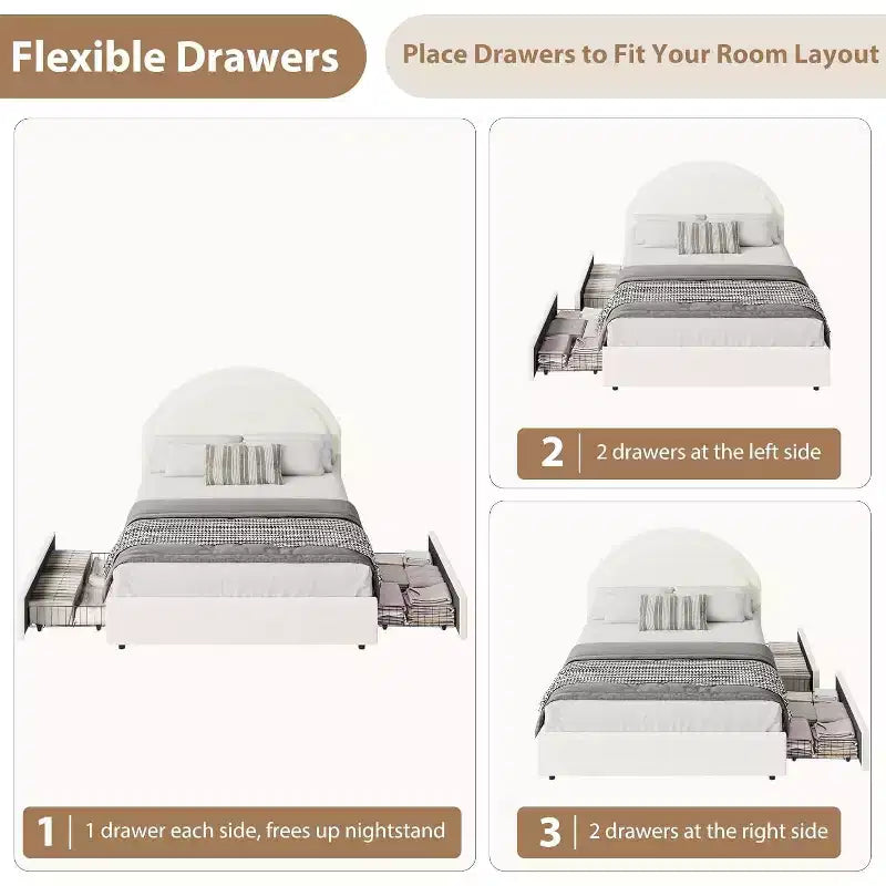 Estructura de cama doble con somier acolchado y plataforma de cabecero de lana de cordero, estructura de cama similar a una nube con esquinas suaves y redondeadas, fácil de montar