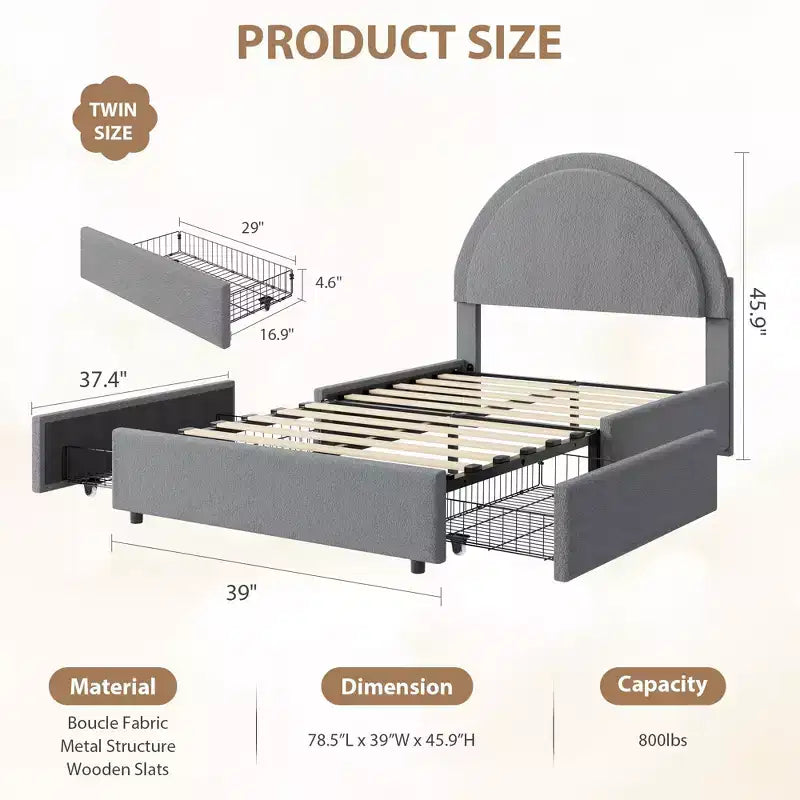 Estructura de cama doble con somier acolchado y plataforma de cabecero de lana de cordero, estructura de cama similar a una nube con esquinas suaves y redondeadas, fácil de montar