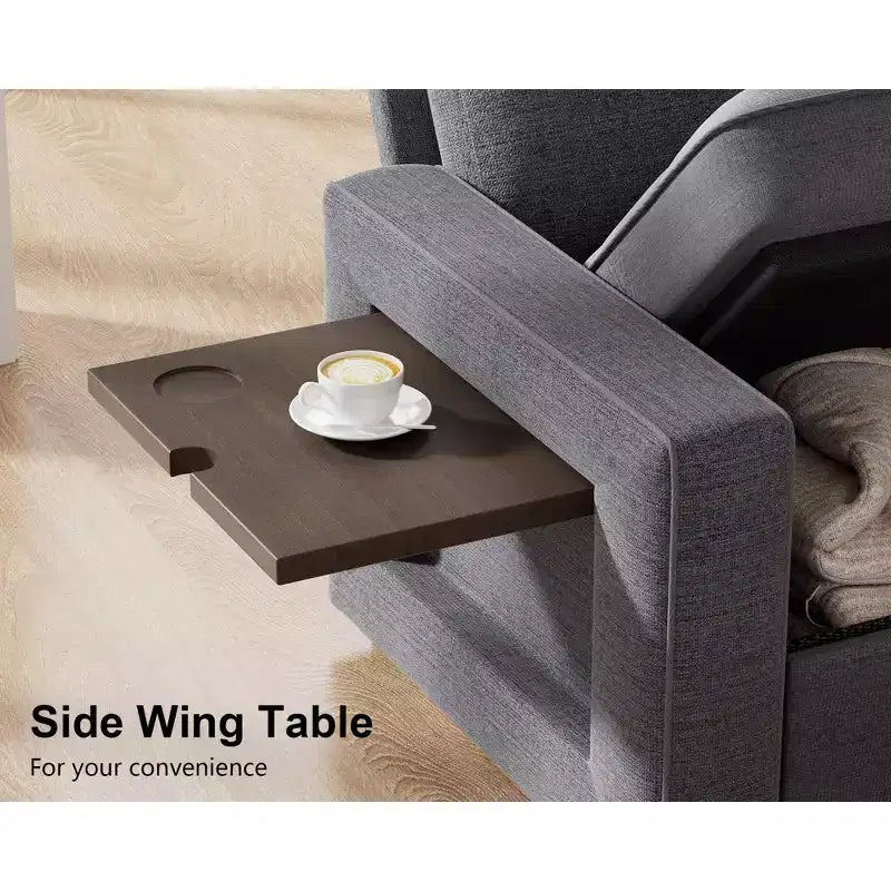 Sofá Cama Modular en Forma de L de 7 Plazas Dyonery con Cama Extraíble, Respaldos Reclinables/Puertos USB/Luz LED/Mesa Auxiliar y Otomana, Chenilla