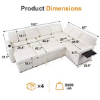 Sofá Cama Modular en Forma de L de 7 Plazas Dyonery con Cama Extraíble, Respaldos Reclinables/Puertos USB/Luz LED/Mesa Auxiliar y Otomana, Chenilla