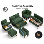 Sofá Cama Modular en Forma de L de 7 Plazas Dyonery con Cama Extraíble, Respaldos Reclinables/Puertos USB/Luz LED/Mesa Auxiliar y Otomana, Chenilla