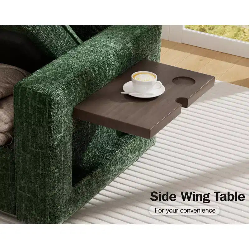 Sofá Cama Modular en Forma de L de 7 Plazas Dyonery con Cama Extraíble, Respaldos Reclinables/Puertos USB/Luz LED/Mesa Auxiliar y Otomana, Chenilla