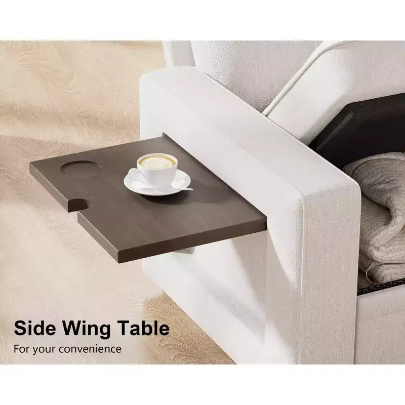 Sofá Cama Modular en Forma de L de 7 Plazas Dyonery con Cama Extraíble, Respaldos Reclinables/Puertos USB/Luz LED/Mesa Auxiliar y Otomana, Chenilla