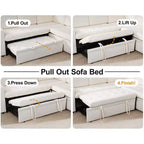Sofá Cama Modular en Forma de L de 7 Plazas Dyonery con Cama Extraíble, Respaldos Reclinables/Puertos USB/Luz LED/Mesa Auxiliar y Otomana, Chenilla