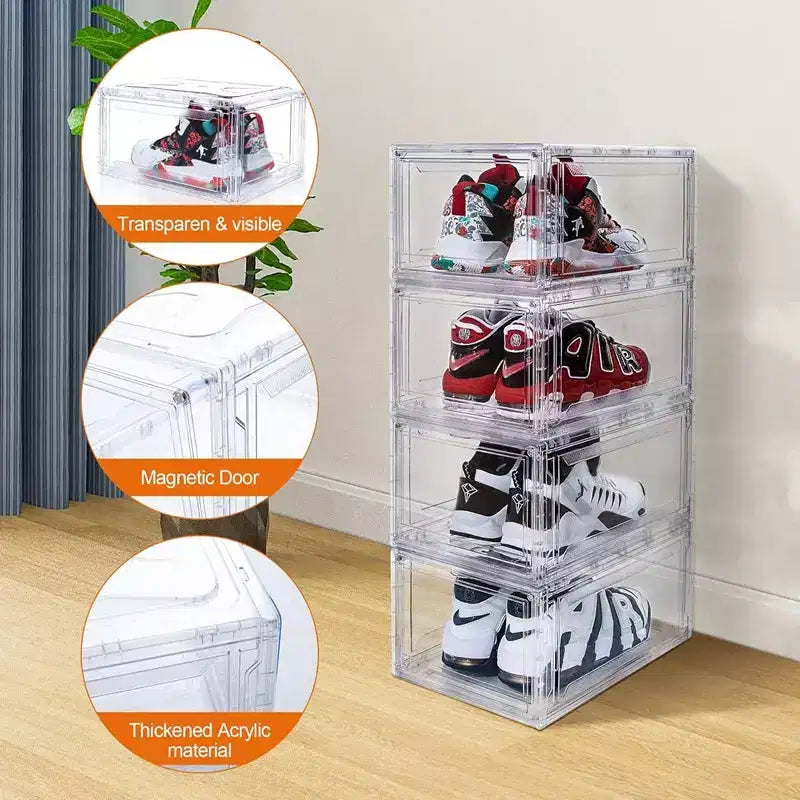 Organizador de zapatos de 6 piezas, organizador de zapatos apilable de plástico transparente para armario, caja de zapatos apilable de plástico transparente para ahorrar espacio en la entrada, plegable
