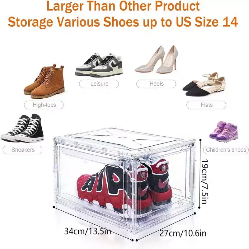 Organizador de zapatos de 6 piezas, organizador de zapatos apilable de plástico transparente para armario, caja de zapatos apilable de plástico transparente para ahorrar espacio en la entrada, plegable