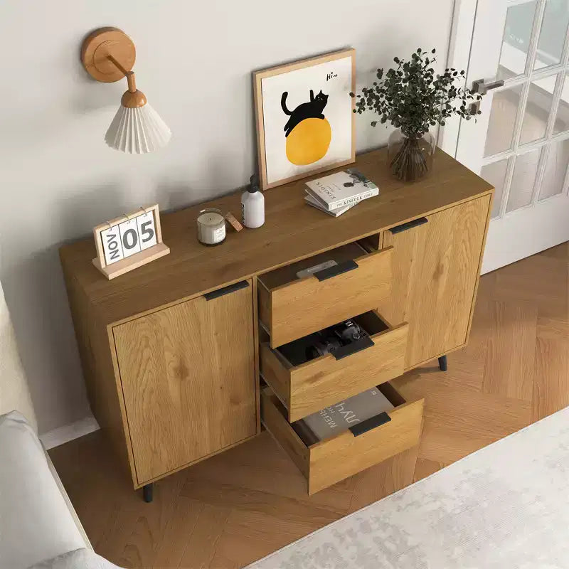 Aparador tipo bufé con almacenaje, mueble de café de madera, consola con 3 cajones y 1 puerta, aparador de cocina natural