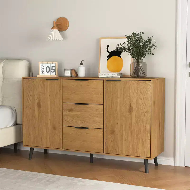 Aparador tipo bufé con almacenaje, mueble de café de madera, consola con 3 cajones y 1 puerta, aparador de cocina natural