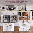 JVNOXK Isla de cocina móvil de 74 pulgadas con ruedas y mesa de comedor extensible, incluye especiero y 2 cajones, adecuada para cocina, blanca
