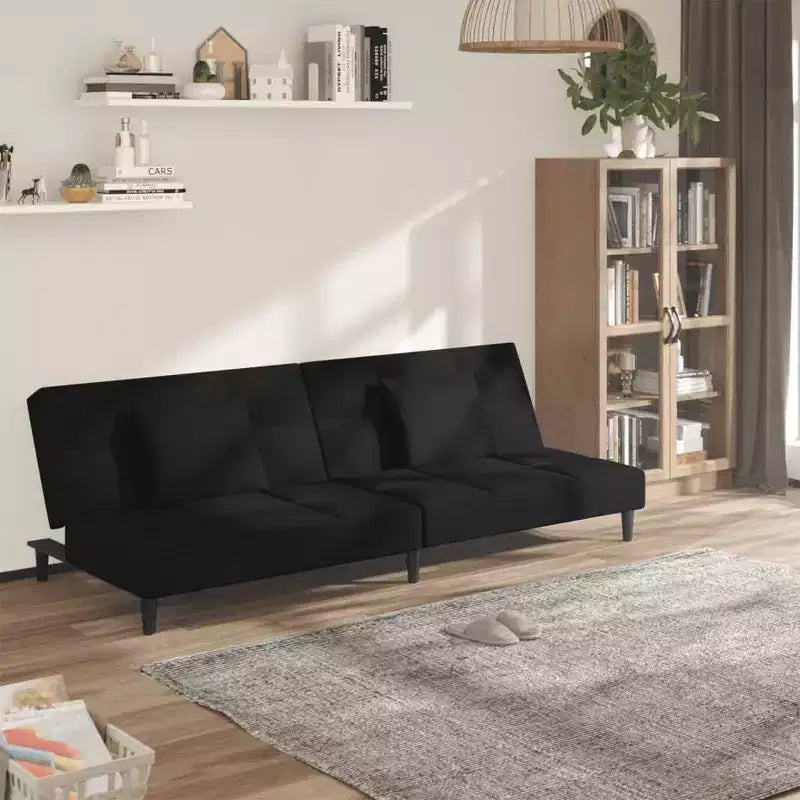 Sofá cama de 2 plazas vidaXL con dos almohadas de terciopelo negro