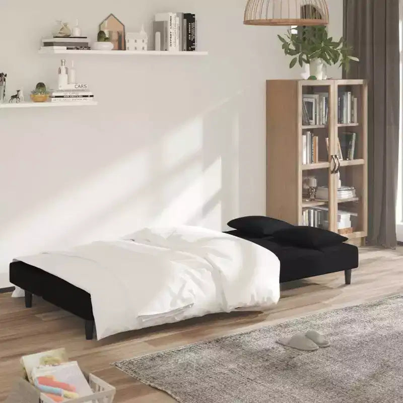 Sofá cama de 2 plazas vidaXL con dos almohadas de terciopelo negro