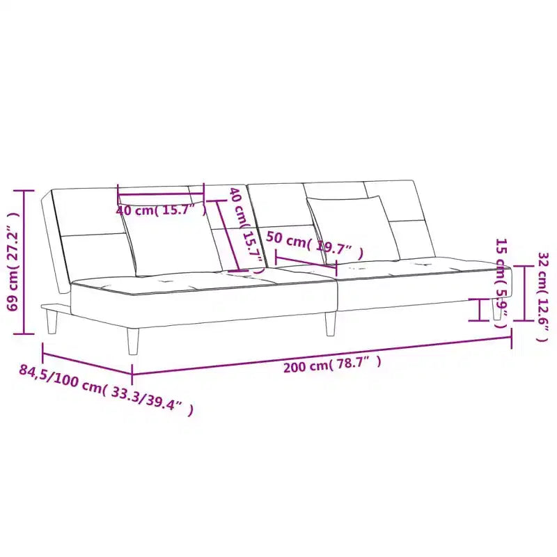 Sofá cama de 2 plazas vidaXL con dos almohadas de terciopelo negro