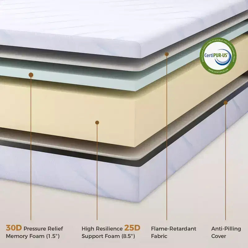 Colchón Sailvan Full Memory Foam, de 10 pulgadas con gel refrescante y espuma viscoelástica en caja, firmeza media