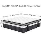 Colchón híbrido King Size en caja, colchón de espuma viscoelástica de 35 cm para un sueño confortable y alivio de la presión, con certificación CertiPUR-US